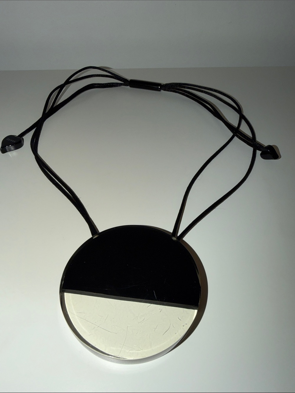 Zsiska Design Black & Clear Round Lucite Pendant adjustable Long Short Necklace
